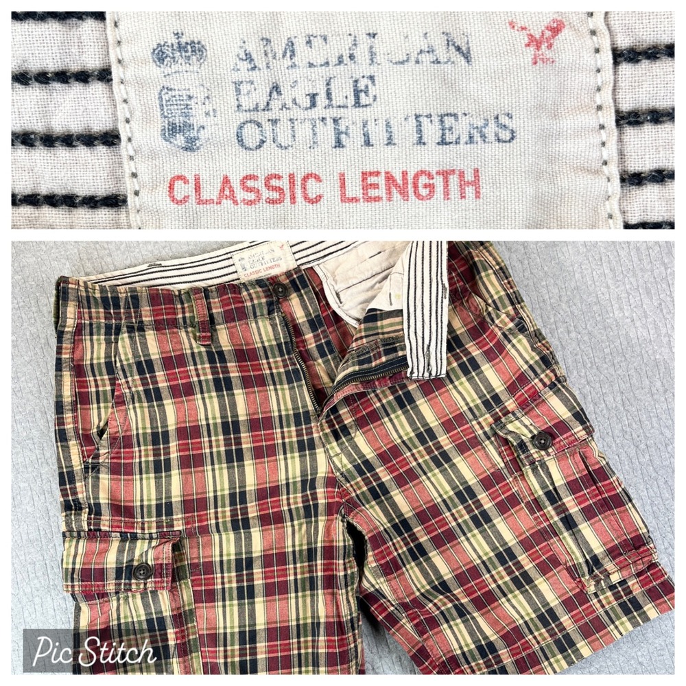 vintage American Eagle Plaid Cargo Shorts‎ Men size 38 Classic Length